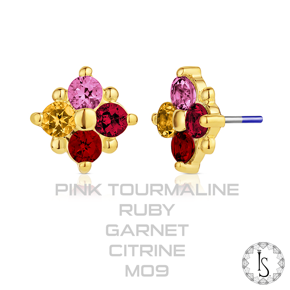18k Gold Kalos Kagathos Faceted Genuine Gemstones End (Threaded)