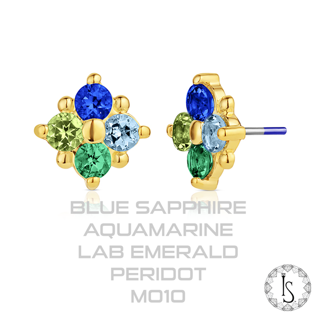 18k Gold Kalos Kagathos Faceted Genuine Gemstones End (Threaded)