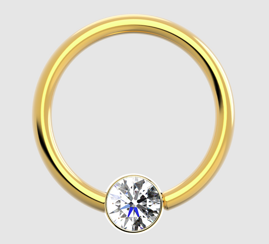 Gold Fixed Gem Ring Horizontal W/ Genuine Stone