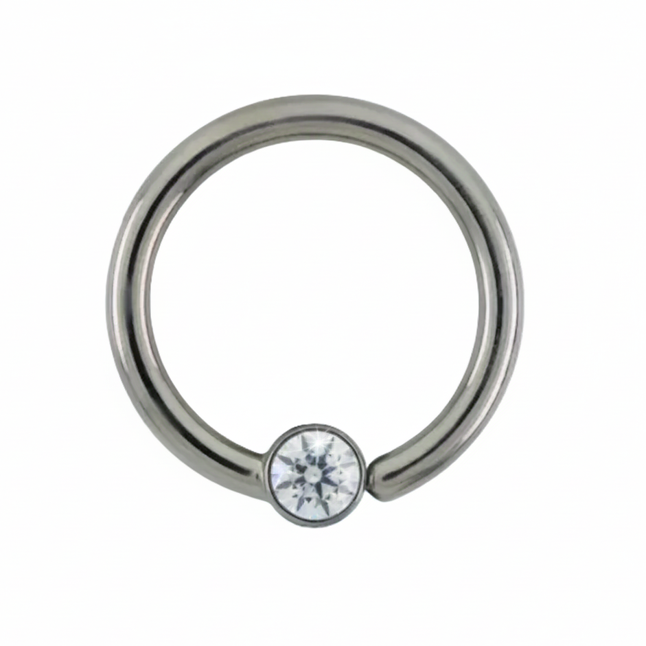 Titanium Horizontal Fixed Bezel Gem Ring – 16G