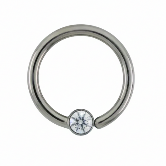 Titanium Horizontal Fixed Bezel Gem Ring – 16G