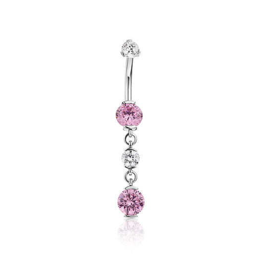 Double Dangle 2 Prong CZ Navel Curved Style 5