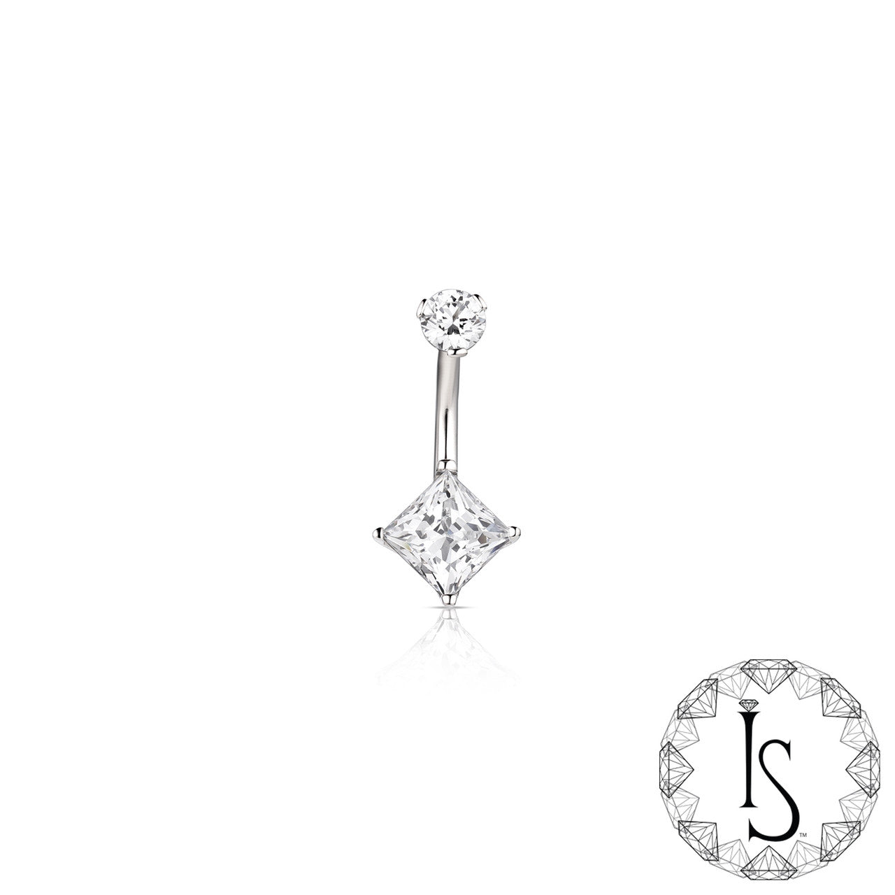 Double Titanium 4 Prong-set Square Princess Star Cut Faceted Gem Curved Barbell (DO)