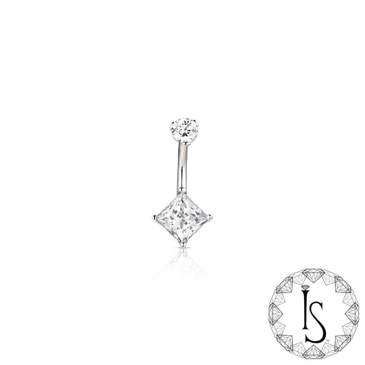 Double Titanium 4 Prong-set Square Princess Star Cut Faceted Gem Curved Barbell (DO)