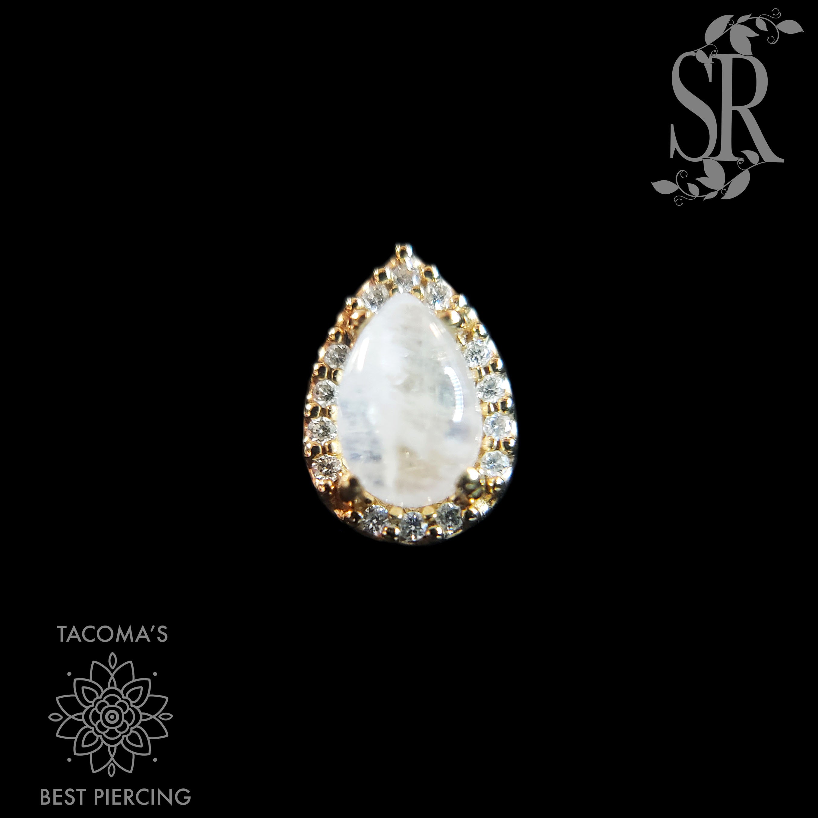 Moonstone Pear + White Diamonds