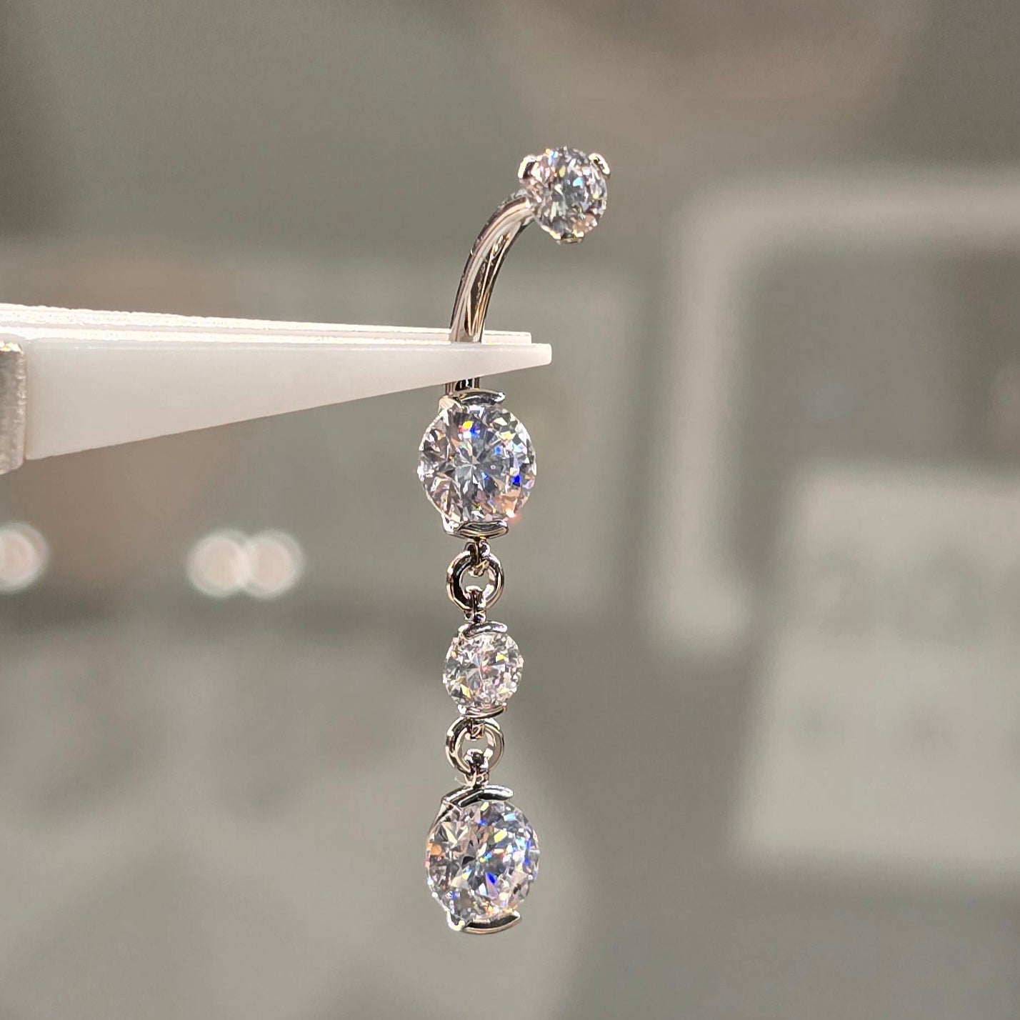 Double Dangle 2 Prong CZ Navel Curved Style 5